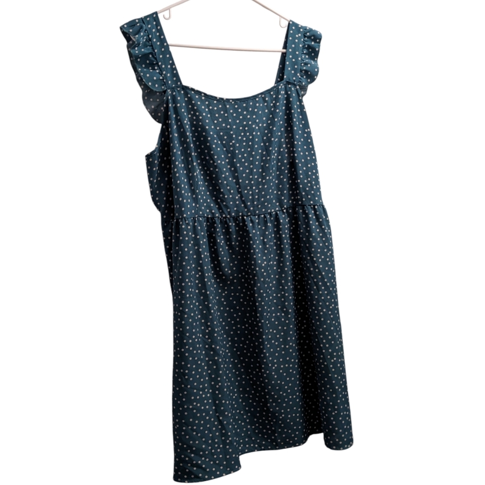 SHEIN Curve Green & White Polka Dot Ruffle Sleeve Dress 4XL